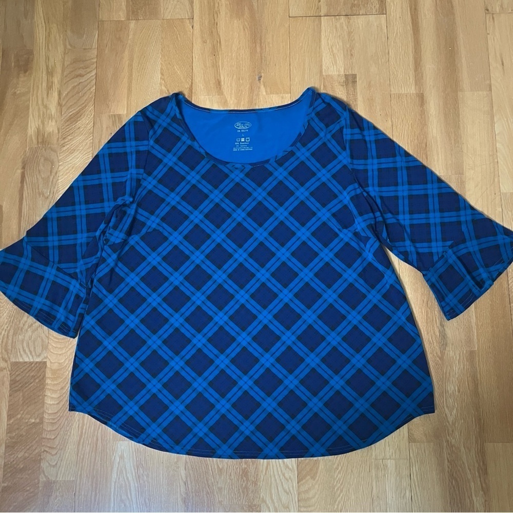 Blue Sky Bamboo Women's Blue and Black Checkered Shirt